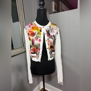 Guess x Marciano White Floral Artsy Crop Cardigan Size Large.